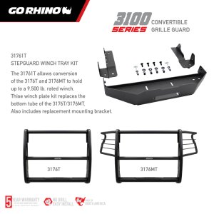 Chevrolet Silverado 1500 Grille Guard - Front - Go Rhino - 3000 Extreme Series StepGuard - Textured Black - `19-`20